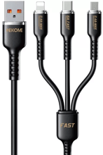 Wk USB Cable to Micro USB/Lightning/Type-C Tint Series Real Silicon Super Fast Charging 66W Black (WDC-07th)