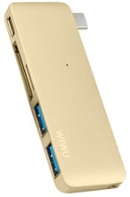WIWU Adapter C1 Plus USB-C to USB-C+SD+2xUSB3.0 HUB Gold (6957815503797)