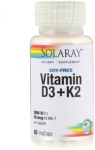 Solaray Vitamin D3 + K2 Soy Free 60 Veg Caps Витамин Д3 и К2