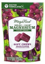 MegaFood Relax + Calm Magnesium Soft Chews Grape flavour Успокаивающий Магний вкус винограда 30 мягких жевательных конфет в индивидуальной упаковке