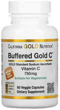 California Gold Nutrition Buffered Vitamin C Витамин C аскорбат натрия буферизованный 750 мг 60 растительных капсул