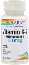 Solaray, Vitamin K-2, Menaquinone-7, 50 mcg, 30 VegCaps (SOR-36153)