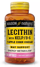 Mason Natural Lecithin With Kelp/Vitamin B 6 Plus Cider Vinegar Лецитин с водорослями Витамином B6 и яблочным уксусом 100 гелевых капсул
