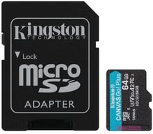 Kingston 64GB microSDXC Class 10 UHS-I U3 V30 A2 Canvas Go Plus + adapter (SDCG3/64GB)