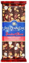 Шоколад черный Millennium Fruits&Nuts с миндалем, целыми орехами, апельсиновыми цукатами и изюмом 90 г (4820240030508)