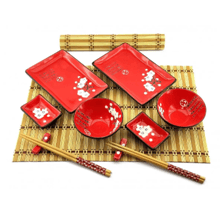 Сервиз для суши Белая сакура на красном фоне 2 персоны 39х27.5х5.5 см (DN34282C)