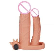 Насадка LoveToy Pleasure X-Tender Vibrating Double Penis Sleeve Flesh Add 1"