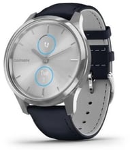 Garmin Vivomove Luxe Silver stainless steel case with navy Italian leather band (010-02241-00)
