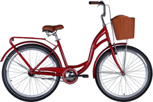 Велосипед ST 26" Dorozhnik AQUAMARINE тормозная рама- с багажником задн St с корзиной Pl с крылом St 2024 (бордовый) (OPS-D-26-231)