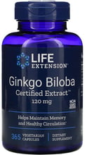 Life Extension Ginkgo Biloba Certified Extract 120 mg 365 Veg Caps Билоба сертифицированный экстракт