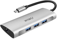WIWU Adapter Alpha 631STR USB-C to USB-C+3xUSB3.0+RJ45+SD+TF Card Grey 