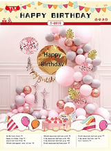 Фотозона из воздушных шаров T-8919 Happy birthday розовый с серым