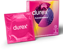 Презервативы латексные со смазкой Durex №3 Pleasuremax с рельефными ребрами и пупырышками
