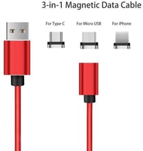 XOKO USB Cable to Lightning/microUSB/USB-C Magneto Leather 1m Red (SC-360MGNT-RD)