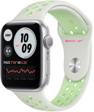 Apple Watch Series 6 Nike 44mm GPS Silver Aluminum Case with Spruce Aura / Vapor Green Nike Sport Band (M02L3,MG3W3AM)
