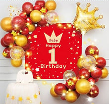 Фотозона из воздушных шаров T-8630 Happy birthday Baby-1 золото с красным