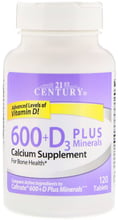 21st Century 600+D3 Plus Minerals, 120 Tablets