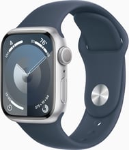 Apple Watch Series 9 41mm GPS Silver Aluminum Case with Storm Blue Sport Band - S/M (MR903)