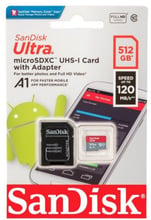 SanDisk 512GB microSDXC Ultra Class 10 UHS-I (U1) V10 A1 + адаптер (SDSQUAC-512G-GN6MA)