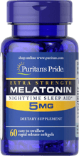 Puritan's Pride Extra Strength Melatonin 5 mg Мелатонин 60 гелевых капсул