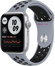 Apple Watch Series 6 Nike 44mm GPS Silver Aluminum Case with Obsidian Mist / Black Nike Sport Band (M02L3,MG403AM)