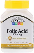 21st Century Folic Acid, 800 mcg, 180 Tablets