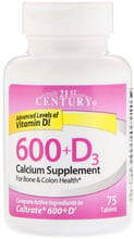 21st Century 600+D3, Calcium Supplement, 75 Caplets