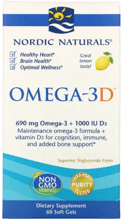 Nordic Naturals Omega-3D 1000 mg Рыбий жир омега-3D со вкусом лимона 60 капсул