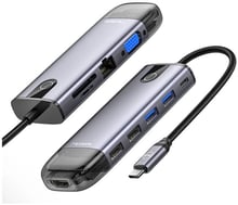McDodo Adapter USB-C to USB-C 2xUSB+2xUSB3.0+HDMI+RJ45+SD Grey (HU-7420)
