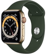 Apple Watch Series 6 44mm GPS + LTE Gold Stainless Steel Case with Cyprus Green Sport Band (M09F3)