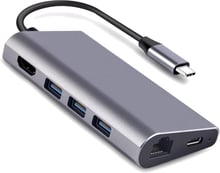 Dynamode USB-C to HDMI 4K+3хUSB3.0+RJ45+USB-C Female+SD Grey