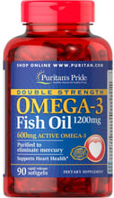 Puritan's Pride Double Strength Omega-3 Fish Oil 1200 mg / 600 mg Omega-3 90 Softgels Омега-3 подвоєною сили