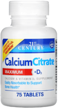 21st Century Calcium Citrate Maximum + D3 Кальций + Витамин D3 75 таблеток