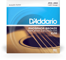 Струны для акустической гитары D'ADDARIO EJ16 PHOSPHOR BRONZE REGULAR LIGHT (12-53)