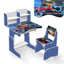 Парта шкільна JOY "Машини" ЛДСП ПШ 040 (1) 69x45 см синій + 1 стілець