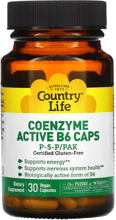 Country Life Coenzyme Active B6 Caps Активный коэнзим В6 30 веганских капсул