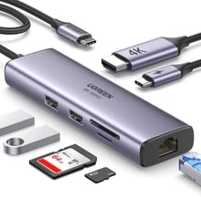 Ugreen Adapter CM512 USB-C to 2xUSB3.0+HDMI+RJ45+SD Gray (60515)