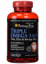 Puritan's Pride Triple Omega 3-6-9, Омега 3-6-9 масло льна огуречника и рыбы 120 гелевых капсул