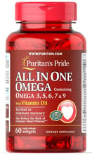 Puritan's Pride All In One Omega 3, 5, 6, 7 & 9 with Vitamin D3 60 Softgels Все в одном Омега 3, 5, 6, 7 и 9 с витамином D3