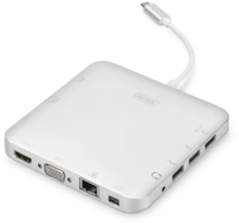 Digitus Adapter USB-C to HDMI+VGA+miniDisplayPort+3xUSB+USB-C+SD+TF+RJ54+3.5mm Silver (DA-70863)