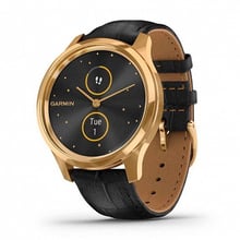 Garmin Vivomove Luxe 24K Gold PVD Stainless Steel Case with Black Embossed Italian Leather Band (010-02241-22)