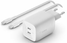 Belkin Wall Charger 2xUSB-C Home Charger GAN 65W White with USB-C Cable 2m (WCH013VF2MWH-B6)