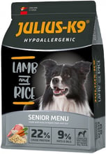 Сухой гипоаллергенный корм Julius-K9 LAMB and RICE Senior Menu для собак старшего возраста или собак, склонных к полноте c бараниной и рисом 12 кг (5998274312613)