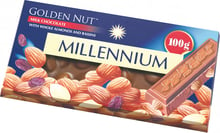 Шоколад Millennium Golden Nut молочный с целым миндалем и изюмом 100 г (4820240031529)