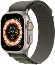 Apple Watch Ultra GPS + Cellular 49mm Titanium Case with Green Alpine Loop - Medium (MQFN3/MQEW3)