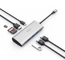 WIWU Adapter Alpha 731HP USB-C to USB-C+3xUSB3.0+HDMI+USB-C+SD+TF Card Grey 
