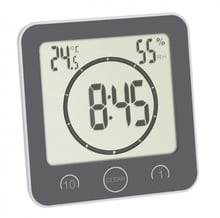Часы для ванной комнаты/кухни TFA с таймером и термогигрометром, серый, 106х41х109 мм
