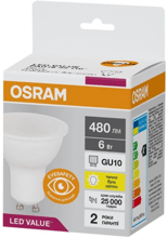 Лампа светодиодная Osram LED VALUE, PAR16, 6W, 3000K, GU10
