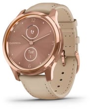 Garmin Vivomove Luxe 18K rose gold PVD stainless steel case with light sand Italian leather band (010-02241-01)