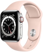 Apple Watch Series 6 40mm GPS+LTE Silver Stainless Steel Case with Pink Sand Sport Band (M0DC3,MTP72AM)